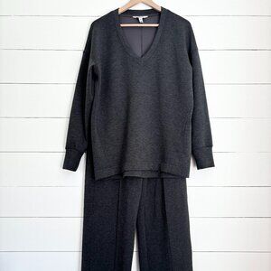 Spanx dark grey air essentials sweatshirt and wide leg pant set